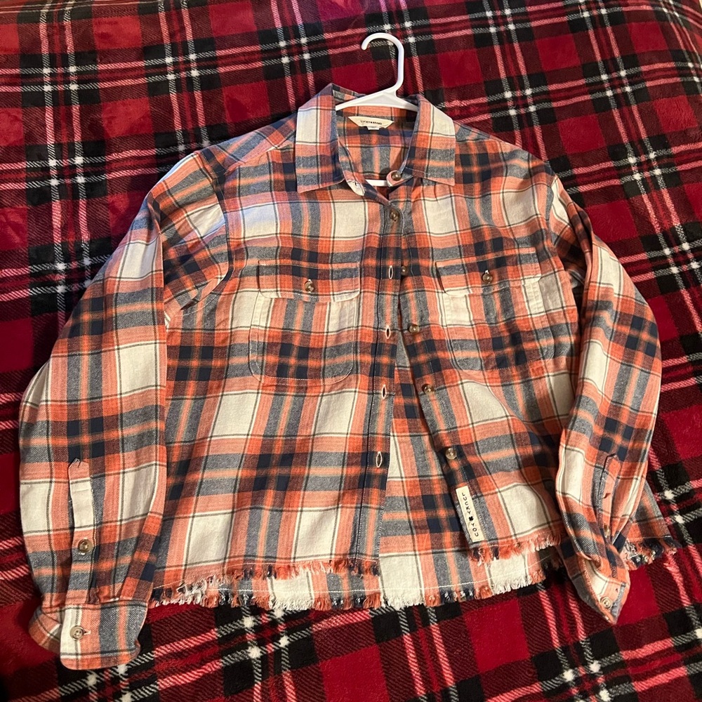 Lucky Brand Orange and Blue Plaid Sweater